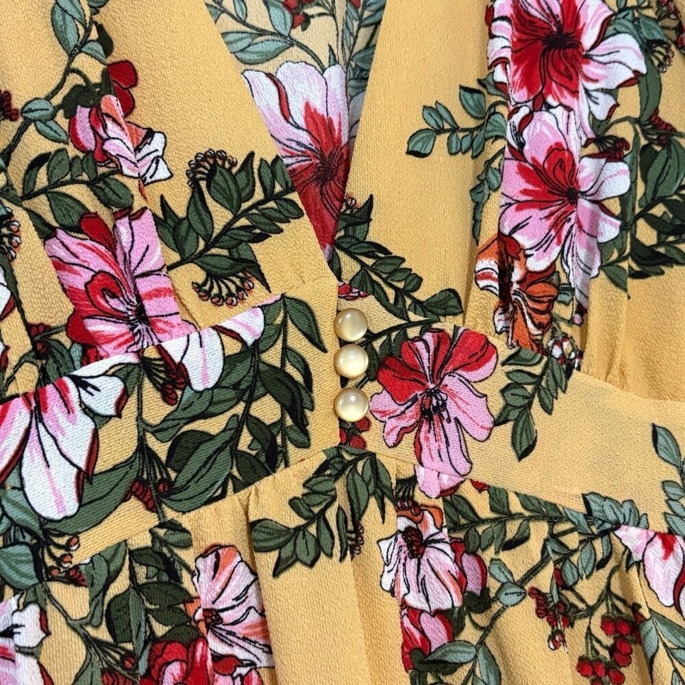 Bailey Blue Yellow Floral Maxi w Cape Sleeve Large - Picture 3 of 7